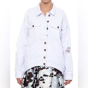 One X One teaspoon OVERSIZED Distressed White Denim Jacket size XS